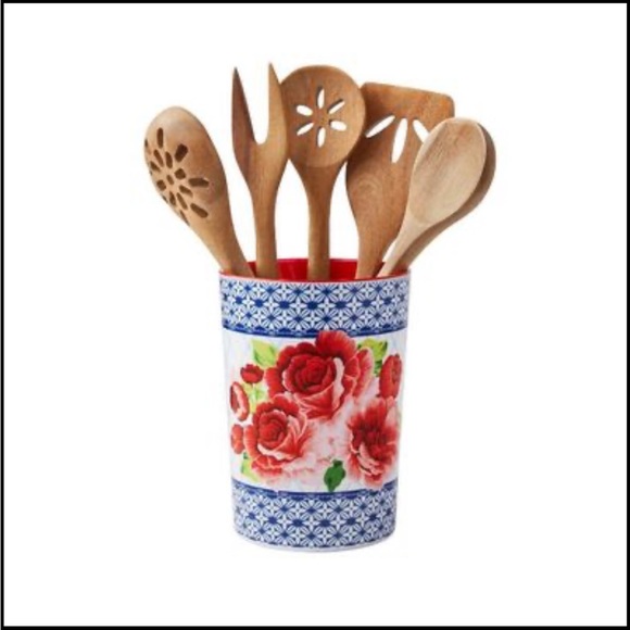 The Pioneer Woman 6-Piece Utensil Crock with Wood Tools - Picture 4 of 10
